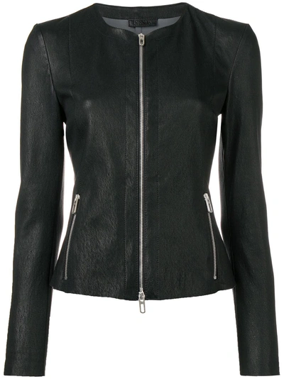 Drome Collarless Zip-up Leather Jacket In Black