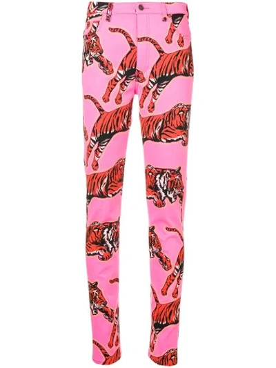Gucci High Rise Tiger Print Denim Jeans In Pink