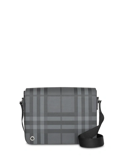 Burberry Small London Check Satchel In Charcoal/black
