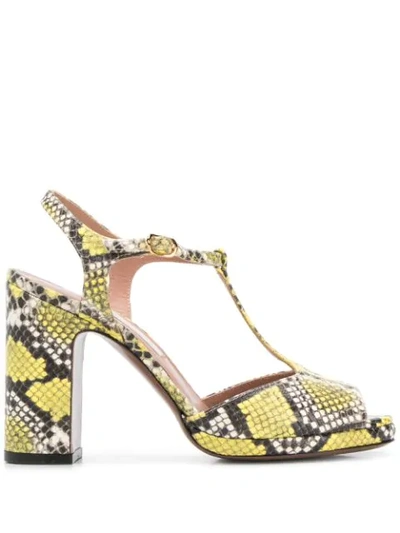 L'autre Chose Snakeskin Print Sandals In Yellow