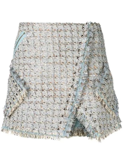 Faith Connexion Embellished Lurex Tweed Mini Skirt In Sky Blue