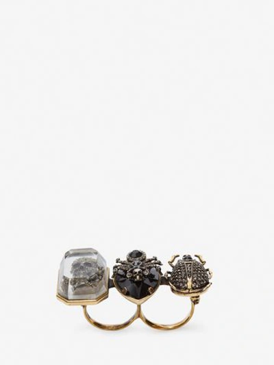 Alexander Mcqueen Jeweled Insect Double Ring In Light Gold