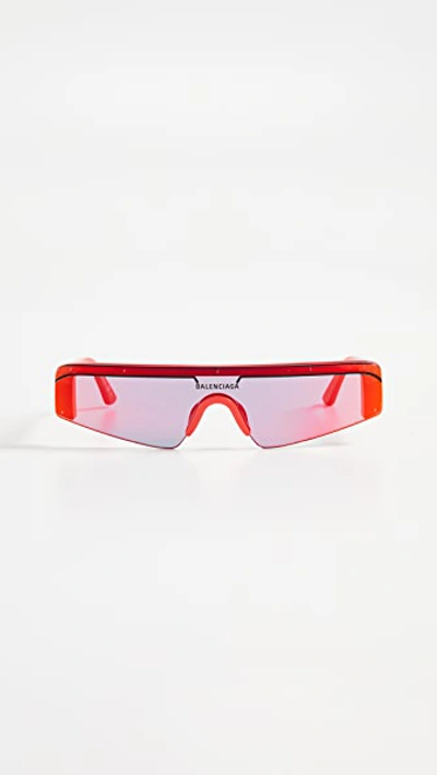 Balenciaga Ski Square-frame Acetate Mirrored Sunglasses In Red