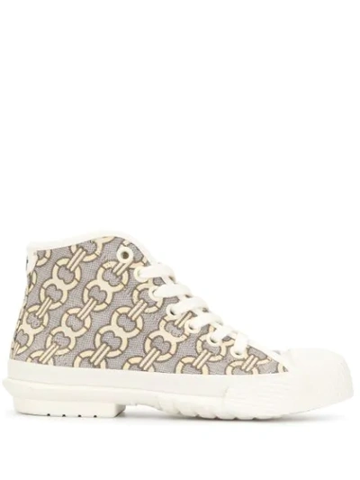 Tory Burch Rubber-paneled Jacquard Sneakers In White