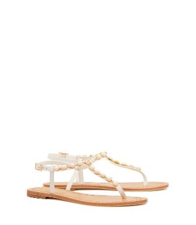 Tory Burch Emmy Pearl Sandals In Linen White