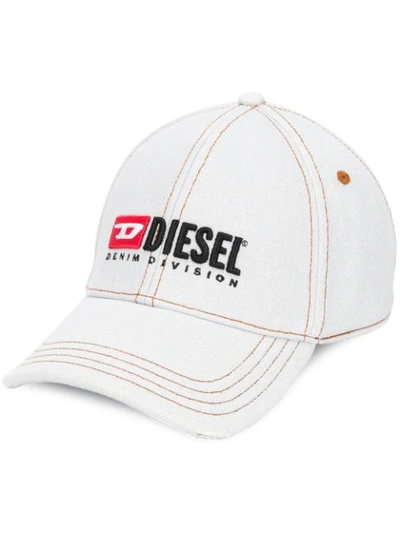 Diesel Embroidered Denim Baseball Cap In Neutrals