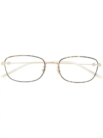 Gucci Thin Tortoiseshell Square Frame Glasses In Gold