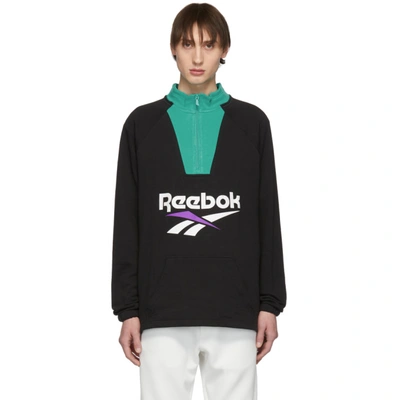 Reebok Classics Black And Green Half-zip Pullover