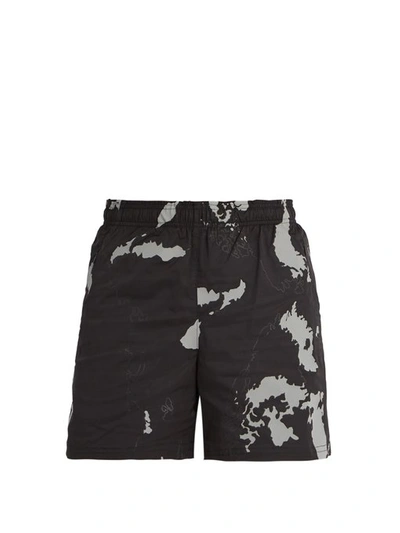 Blackbarrett Globe Camo Shorts In Black Silver