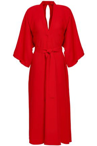 Tome Woman Belted Crepe Midi Dress Red