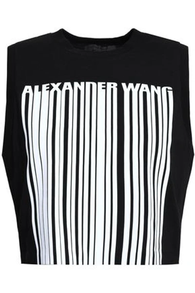 Alexander Wang Woman Cropped Printed Cotton-jersey Tank Black