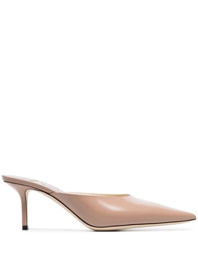 Jimmy Choo Ballet Pink Rav 65 Pointed Toe Leather Mules In Beige