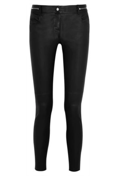 Givenchy Woman Cropped Leather Skinny Pants Black
