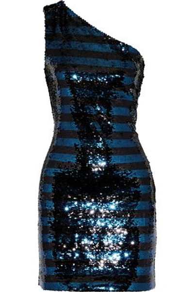 Rta Woman One-shoulder Striped Sequined Crepe Mini Dress Multicolor