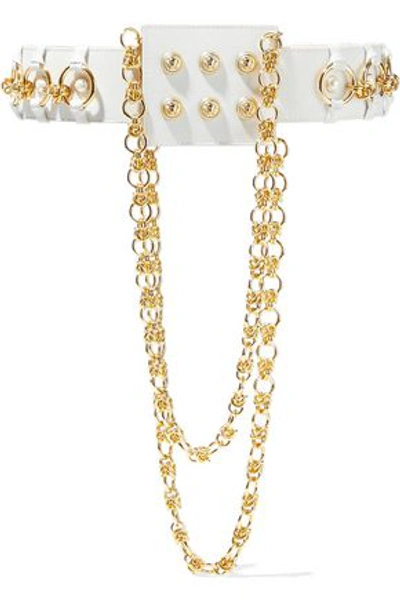 Balmain Woman Embellished Leather Belt White