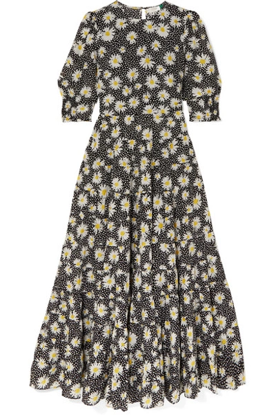 Rixo London Kristen Tiered Floral-print Cotton And Silk-blend Dress In Black