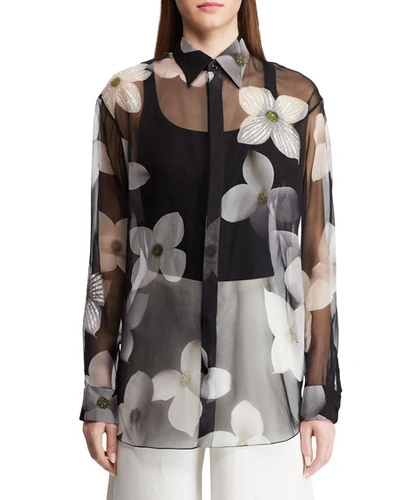 Ralph Lauren Caley Embellished Floral Sequin Shirt In Black