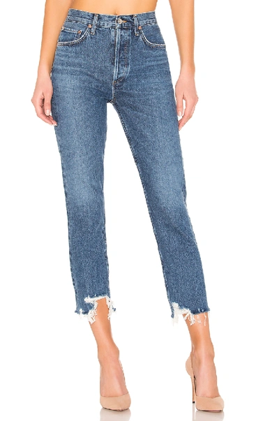 Agolde Riley High-rise Straight Crop Jeans W/ Shredded Hem In Veto