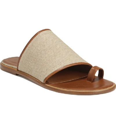 Vince Edan Flat Linen Slide Sandals In Tan/ Natural
