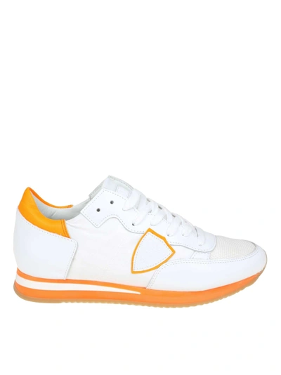 Philippe Model Sneakers Tropez In Leather And White / Orange Fabric