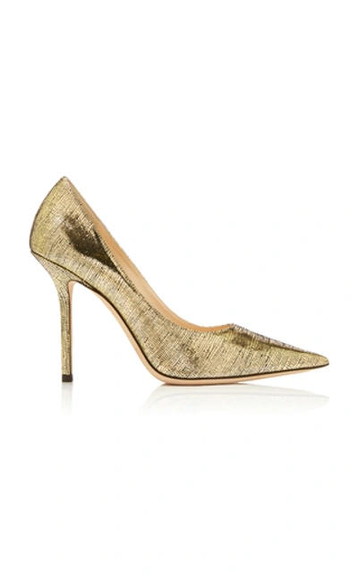 Jimmy Choo Love 100 Gold Metallic Lizard Print Leather Point-toe Pumps