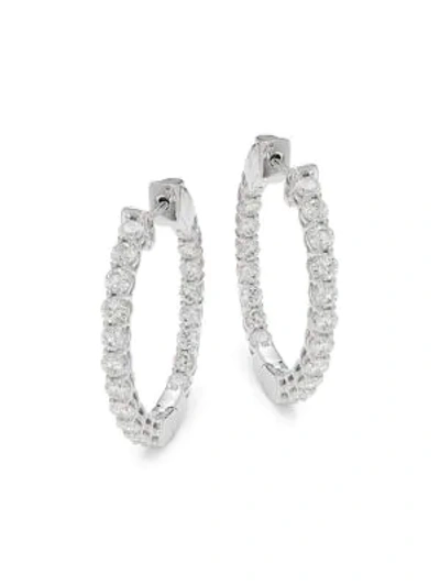 Saks Fifth Avenue 14k White Gold Diamond Hinged Hoop Earrings