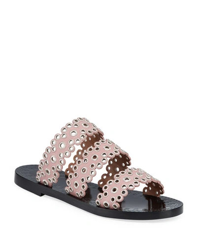 Alaïa Grommet Studded Leather Slide Sandals In Pink