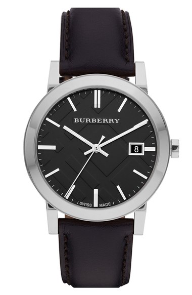 burberry round leather strap watch 38mm