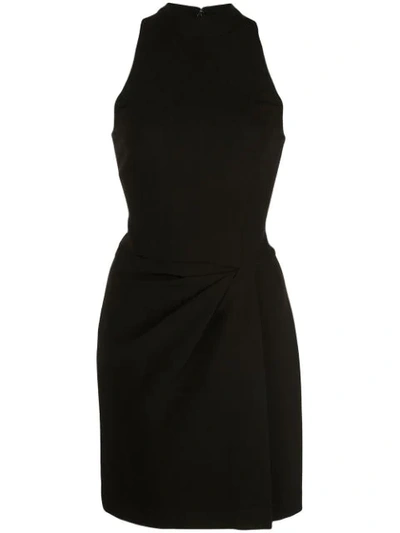 Halston Heritage Sleeveless Mock-neck Drape-front Mini Dress In Black