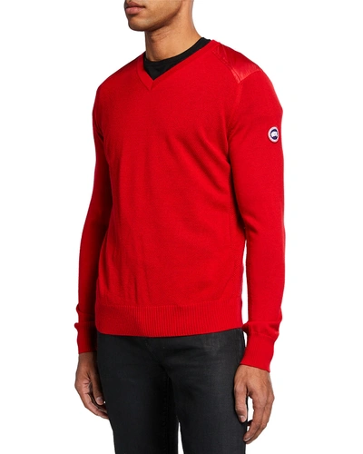 Canada Goose Men's Mcleod V-neck Wool Sweater In Red