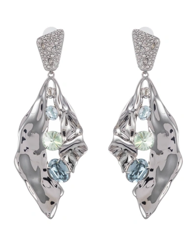 Alexis Bittar Crystal Encrusted Crumpled Multi-stone Clip Earrings In Silver