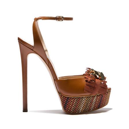 Casadei Fringe Leather Ankle-strap Platform Sandals In Brown | ModeSens