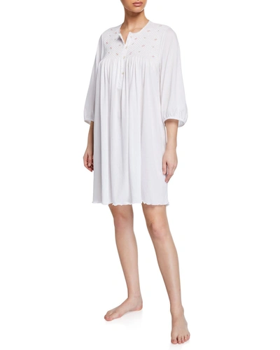 P Jamas Lisa 3/4-sleeve Cotton Nightgown In White/pink