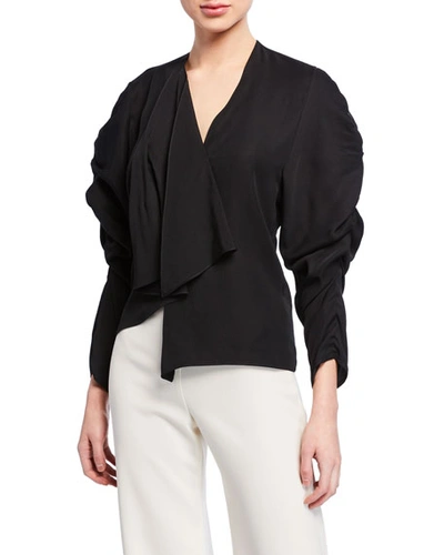 A.w.a.k.e. V-neck Long-sleeve Ruched Top In Black