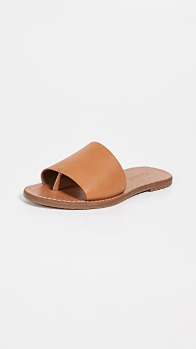 Madewell The Boardwalk Post Slide Sandals In Desert Camel Leather