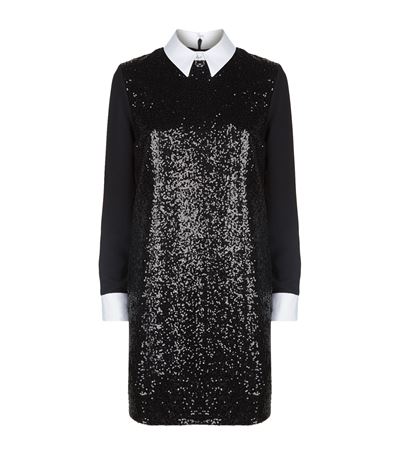 Victoria Victoria Beckham Collar-detail Sequinned And Crepe Shift Dress ...