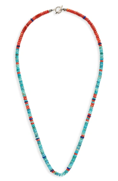 Mikia Heishi Stone & Coral Bead Necklace In Coral/ Lapis