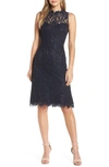 Eliza J High Neck Lace Sheath Dress In Navy