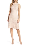 Eliza J High Neck Lace Sheath Dress In Blush