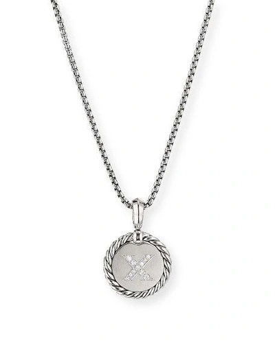 David Yurman Sterling Silver Cable Collectibles Initial Charm Necklace With Diamonds, 18 In X/silver