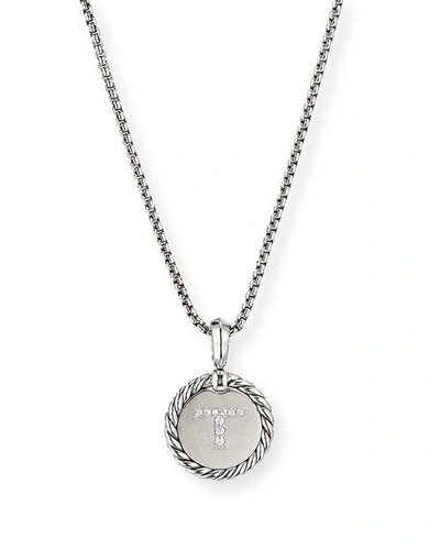 David Yurman Women's Cable Collectibles Sterling Silver & Pavé Diamond Initial Pendant Necklace In Initial T