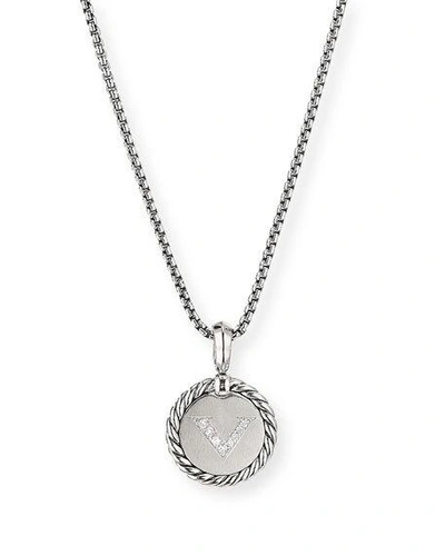 David Yurman Sterling Silver Cable Collectibles Initial Charm Necklace With Diamonds, 18 In Initial V