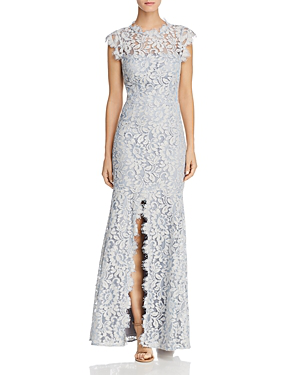 eliza j embroidered lace trumpet gown