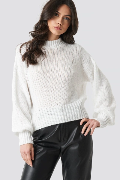 Na-kd Wide Rib Short Knitted Sweater - White