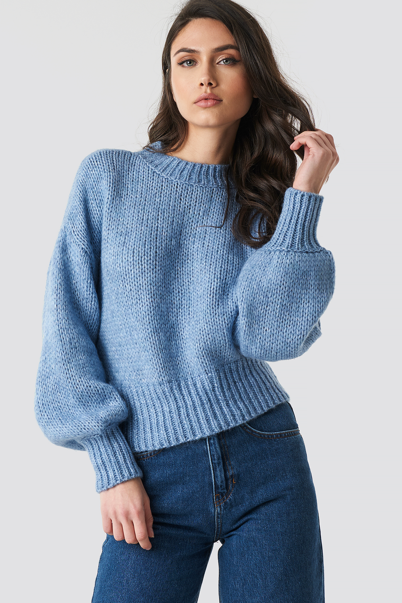 Na-kd Wide Rib Short Knitted Sweater - Blue | ModeSens
