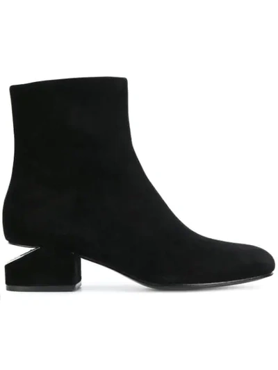 Alexander Wang Cusna Old Black Leather Ankle Boots With Golden Metal Insert In Blacknero
