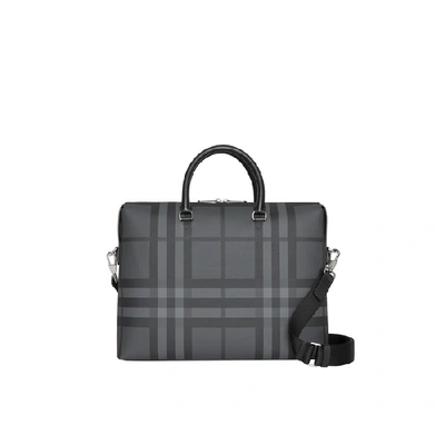 Burberry London Check And Leather Briefcase In Charcoal/black