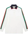 Gucci Men's Web-striped Long-sleeve Polo Shirt In White