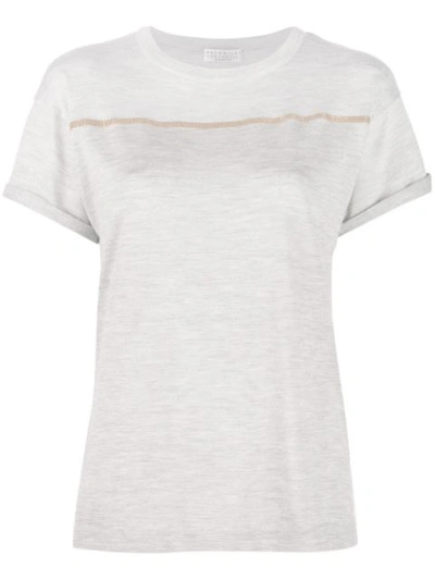 Brunello Cucinelli Embroidered Stripe T In Grey