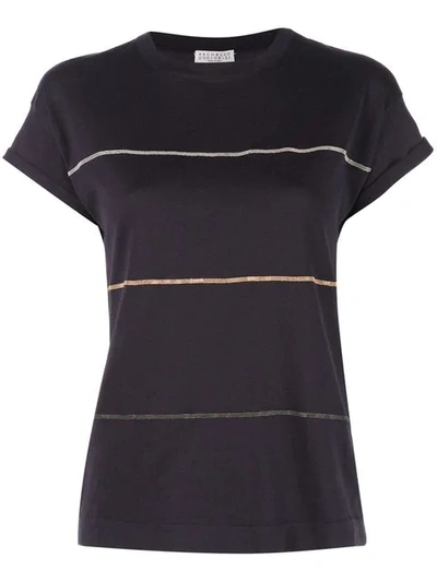 Brunello Cucinelli Embroidered Stripes T In Blue